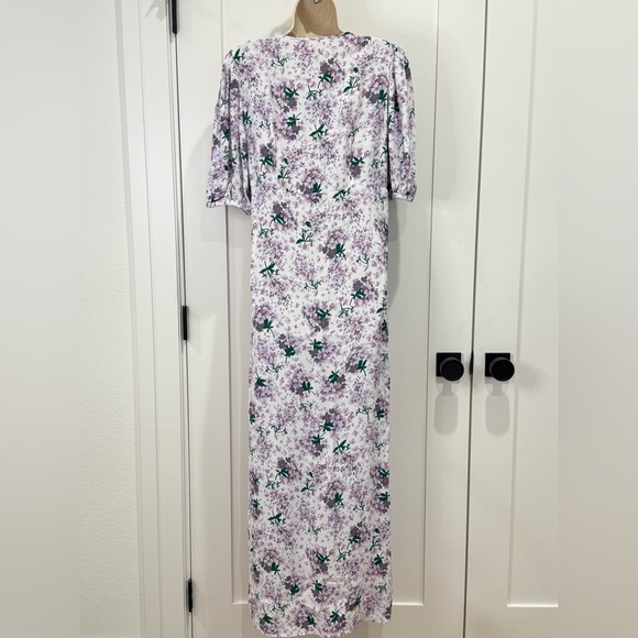 ByTimo Maxi Dress Summer Floral Button Down Puff Sleeve Front Slit Purple XL New - Picture 7 of 12